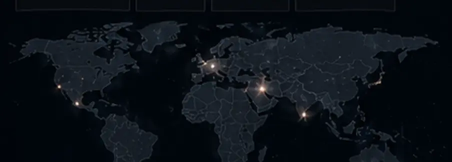 World map with dark operational overlays